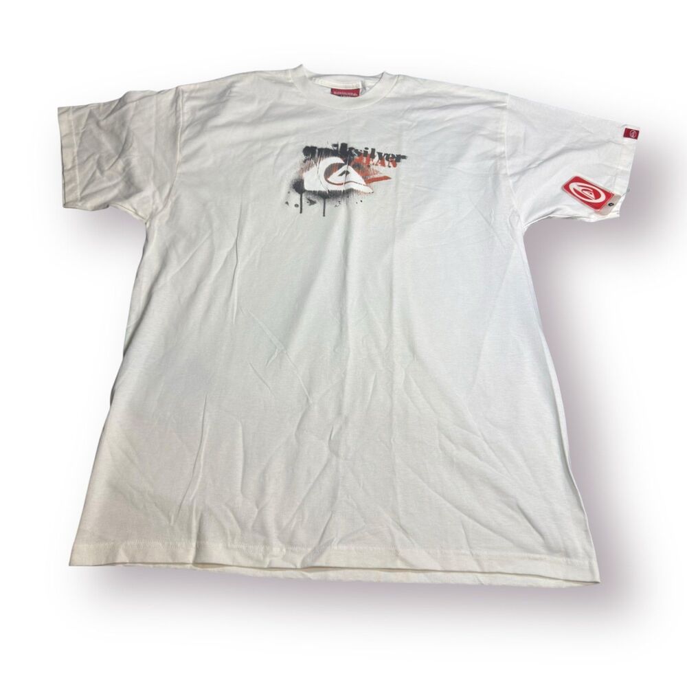 Quiksilver Graphic T-Shirt Size Large White Shirt‎ Retro 100% Cotton Skater
